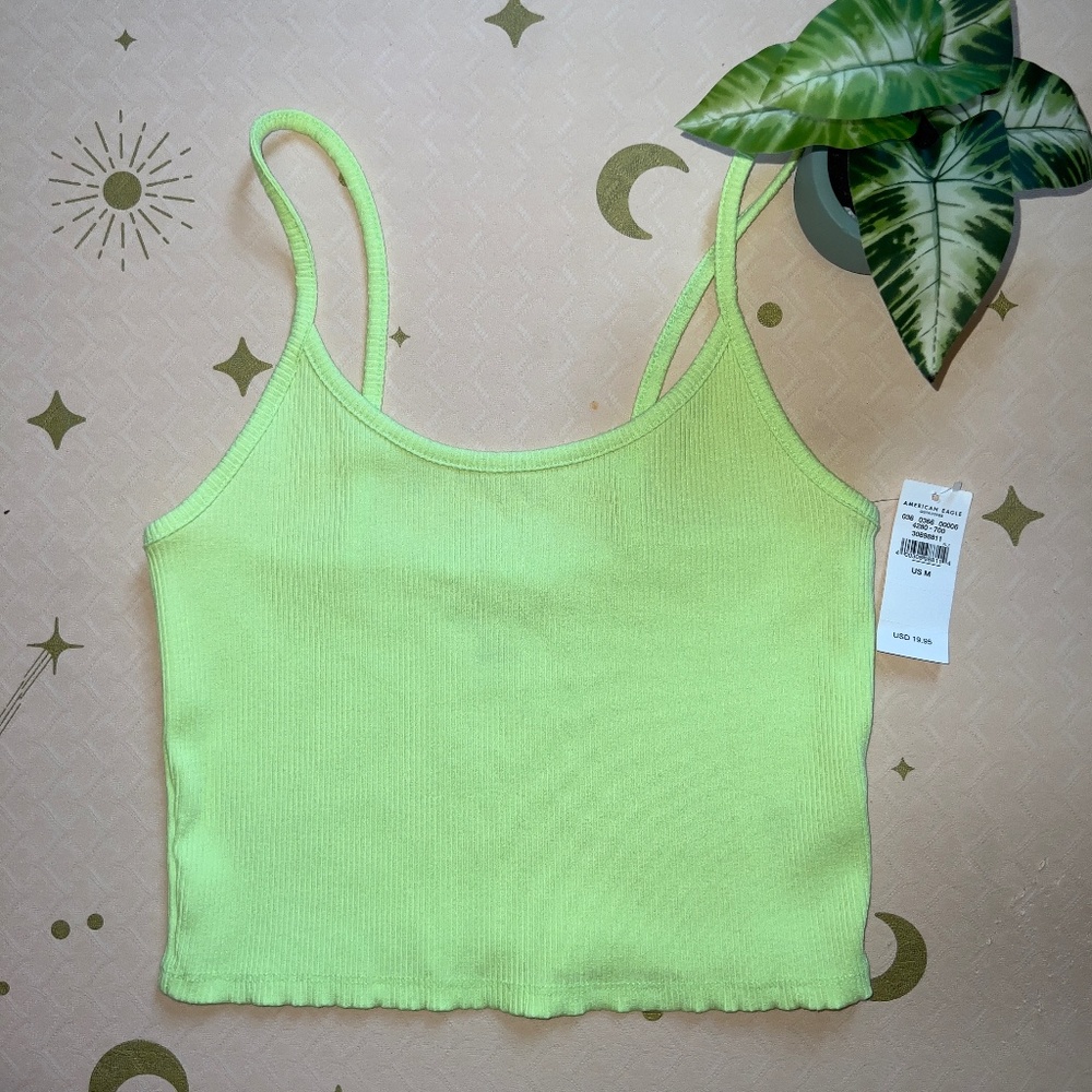 American Eagle Ribbed Cropped Cami in Neon Green - Medium NWT